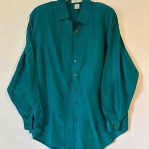 Vintage Express Teal Button Down Silk Shirt